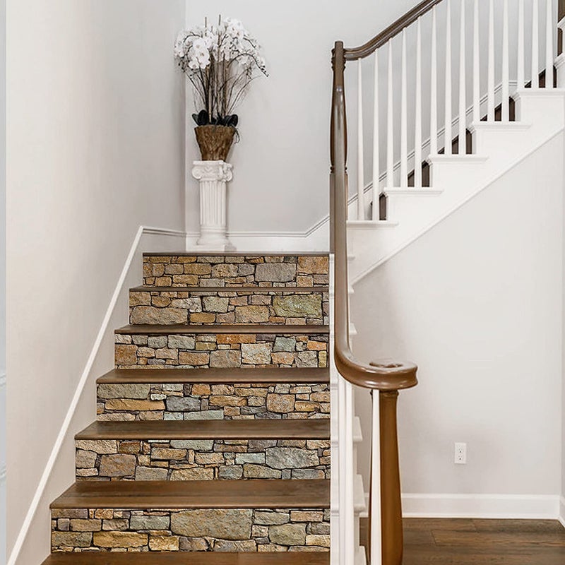 TUOKING 6 Strips Stair Stickers, Vinyl Self-Adhesive Refurbished Staircase Decals, 39.37 x 7.08 Inch for 6 Steps, Stone Pattern - Image 4